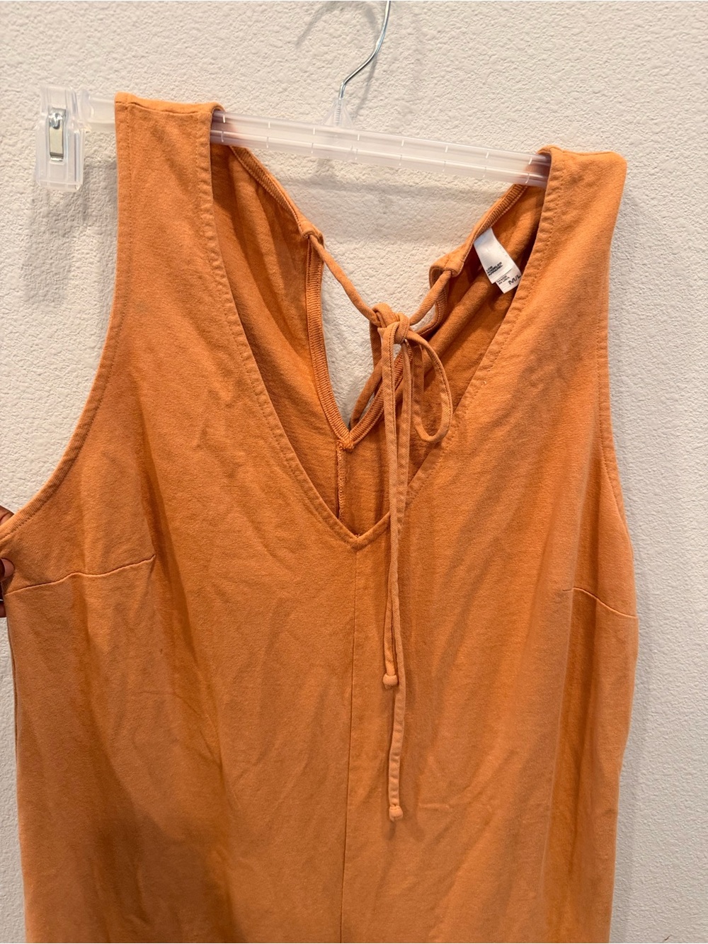 Los Angeles apparel cotton Sleeveless Tie-Back Jumpsuit in Warm Orange - Picture 2 of 3